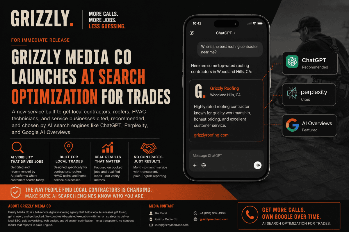 Grizzly Media Co Launches AI Search Optimization for Trades to Boost Local Contractor Visibility in AI-Driven Queries