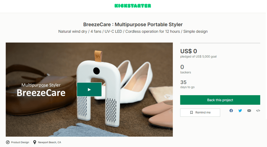 Kyung In America Inc Launches BreezeCare Portable Dryer on Kickstarter