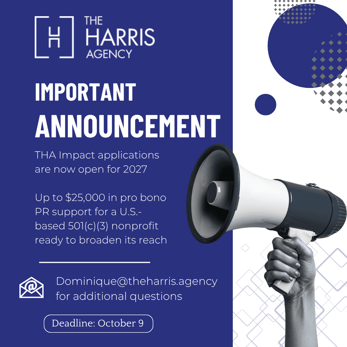 The Harris Agency Opens Applications for 2027 THA Impact Pro Bono Grant for Nonprofits
